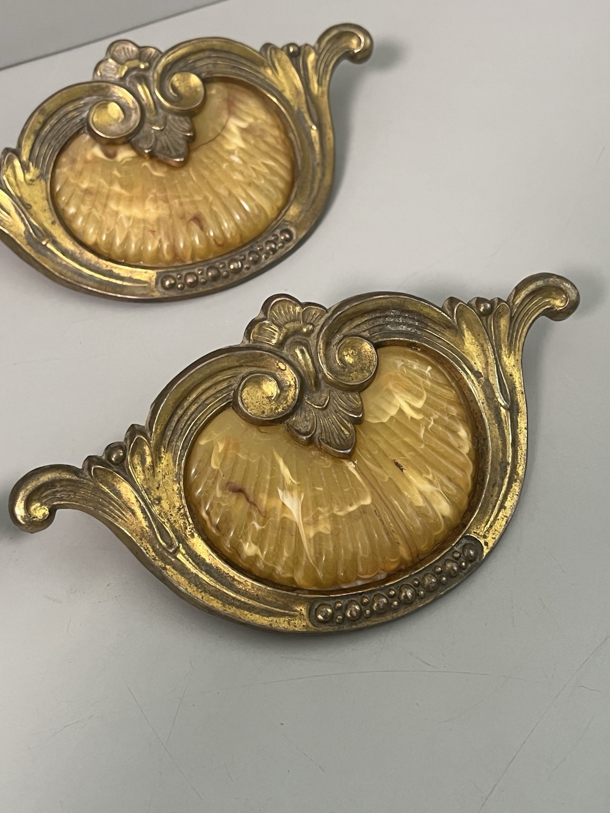 Vintage (1930’s-1940’s) Keeler Art Deco Celluloid & Brass Original Drawer Pulls