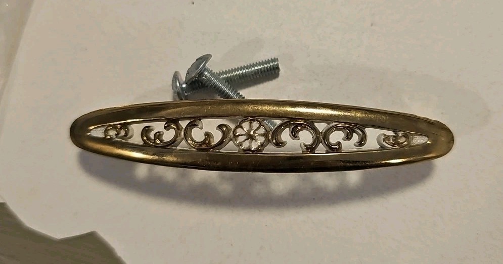 6 Vintage NOS Ajax Drawer Pulls Handles Gold White Center Flower Hardware 987