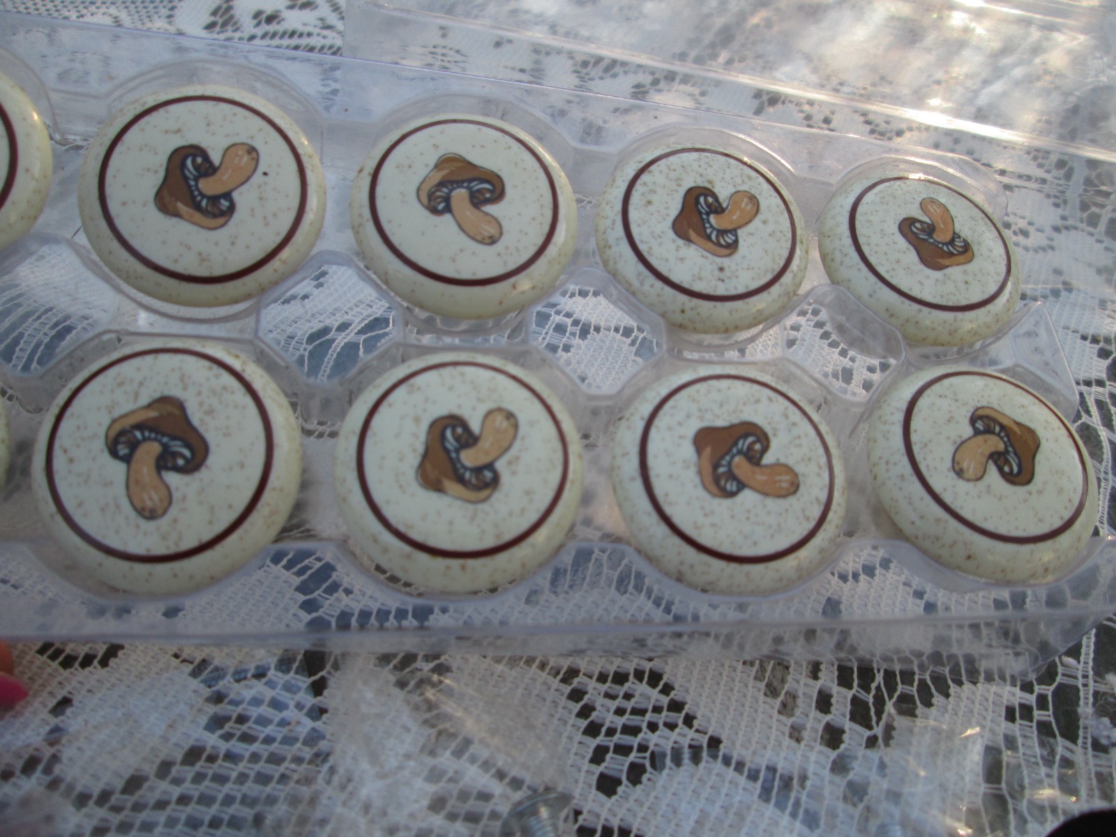 10 Vintage Japan Mushroom Porcelain furniture cabinet Knobs drawer pulls Brown