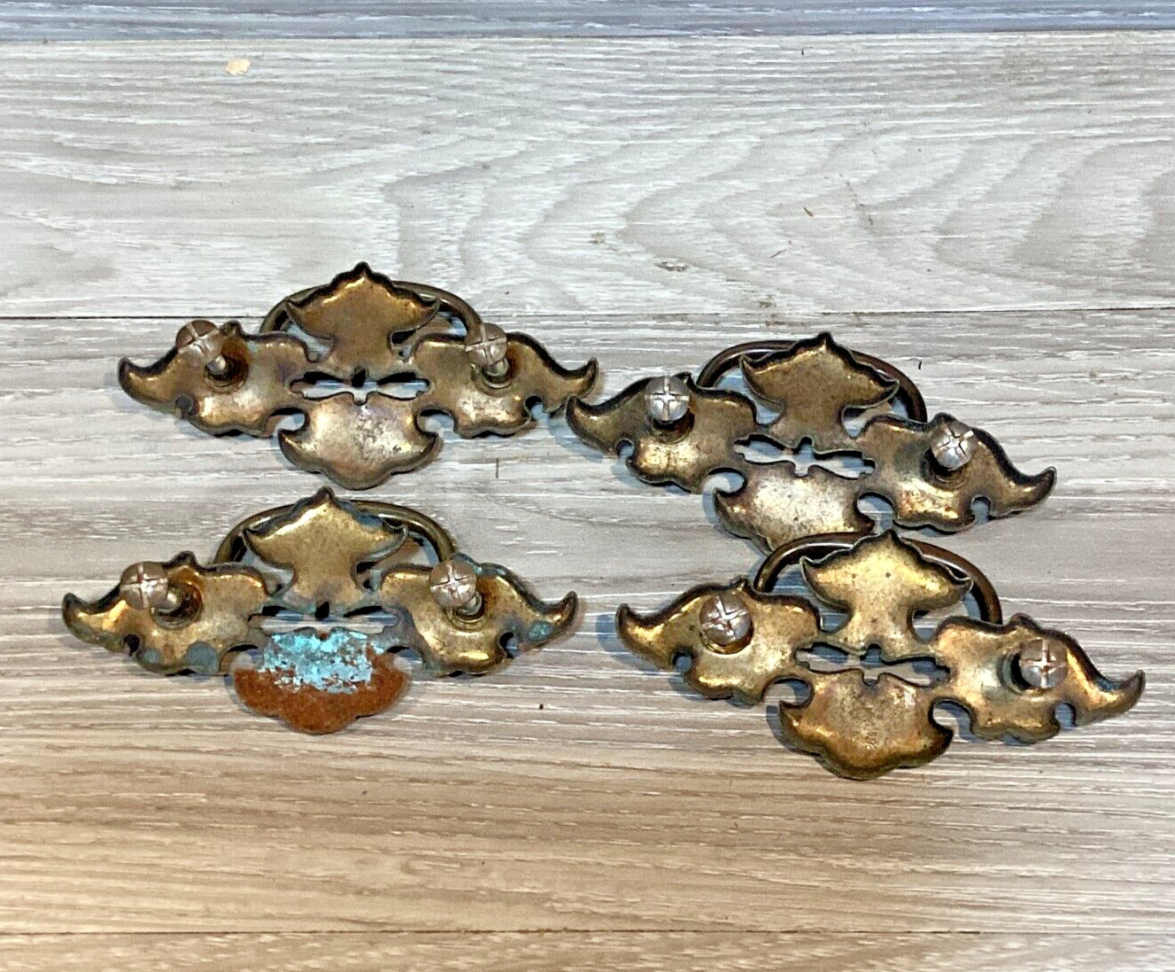 4 Brass Batwing Drawer Pulls 2.5 Inch CTC Cabinet Hardware with Screws Vintage