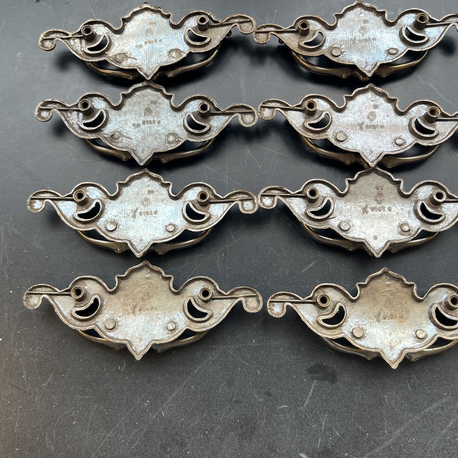 Lot of 12 Chippendale Batwing Brass Drawer Pulls with Handles Attached Salvaged