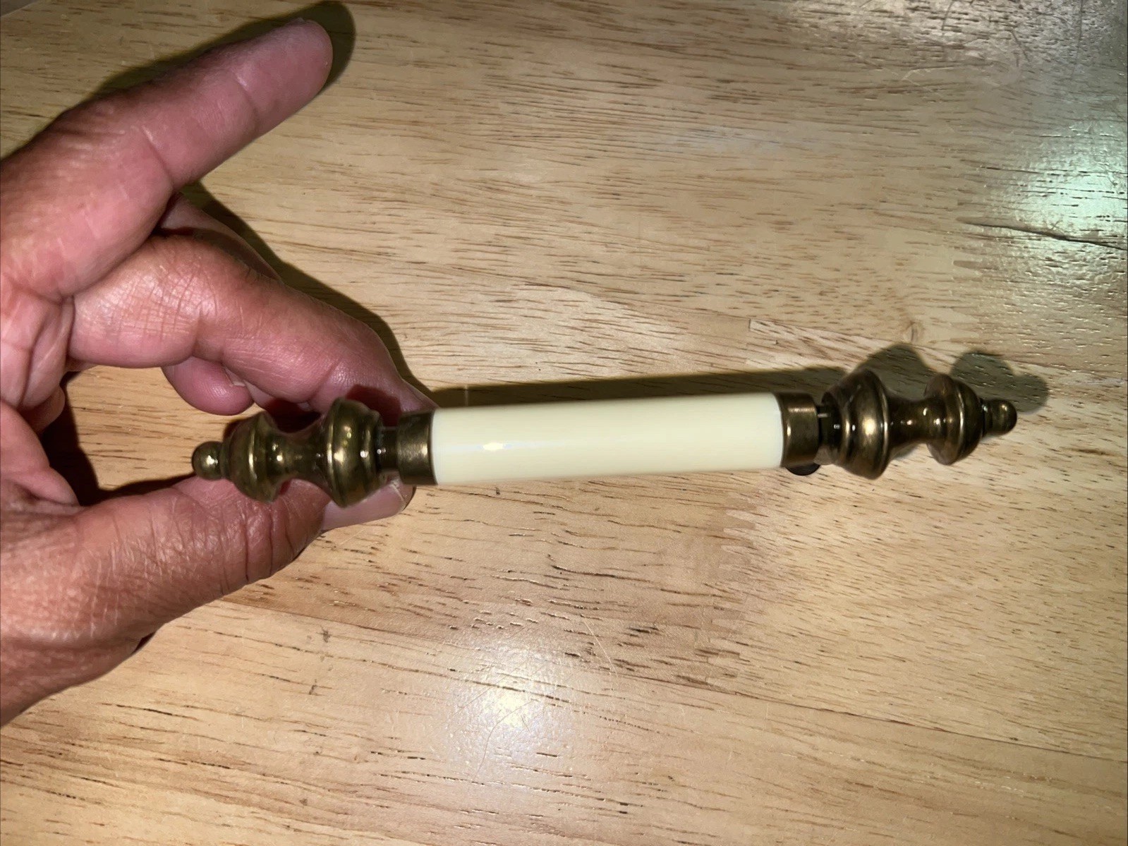 Vintage Draw Pull Brass Cream Color Center