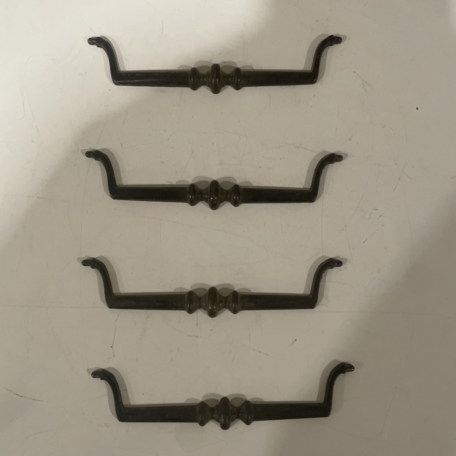 Solid Brass Vintage MCM Square Handle Drawer Bail Drop Pull Handle LOT OF 4
