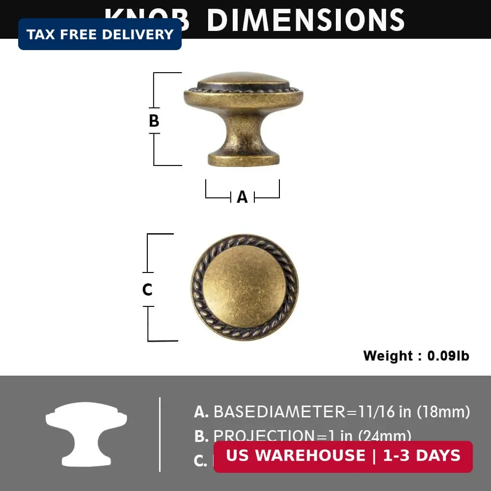 Set of 12 Vintage Antique Brass Cabinet Knobs with Wheatear Border – Classic Rou
