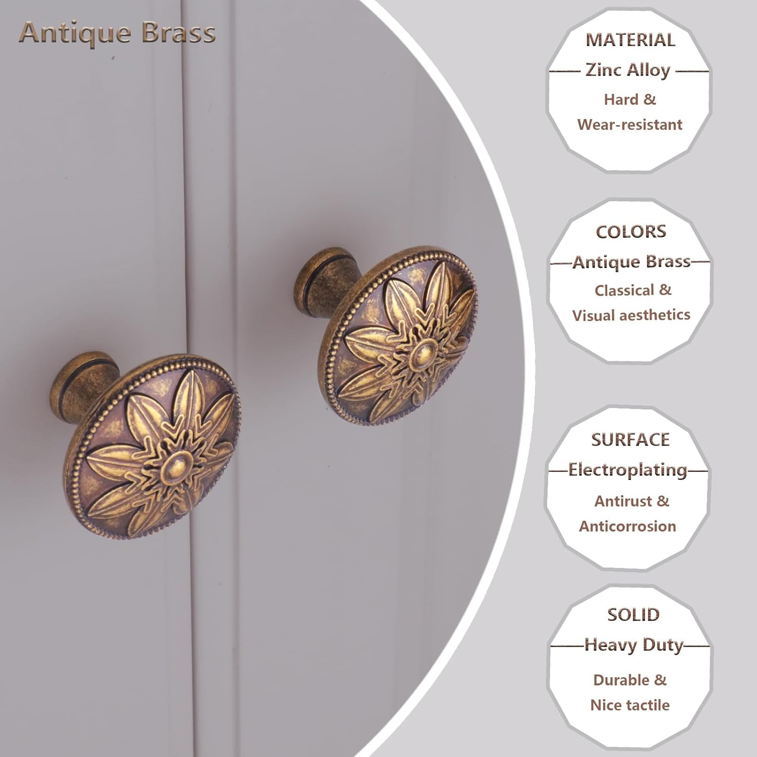 4 Pack Antique Brass Cabinet Knobs Vintage Dresser Knobs Drawer Knobs,1.4″ round