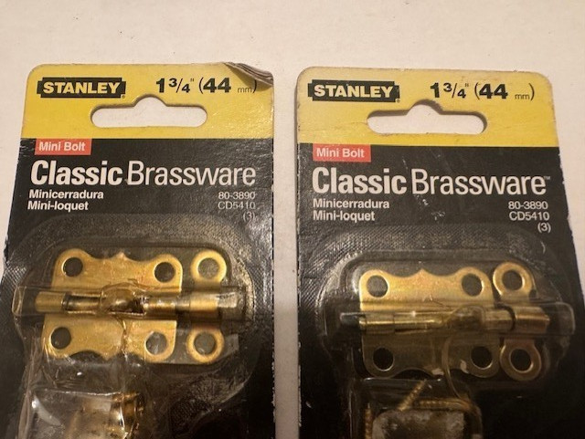 NEW / OLD STOCK (2) STANLEY SOLID BRASS 1 3/4″ CLASSIC BRASSWARE MINI BOLTS