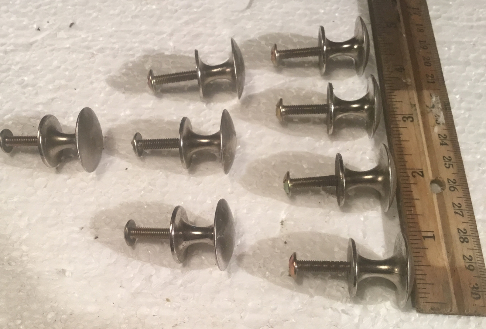 8 Brushed Nickel 3/4” Diameter Single Screw Mount Draw Pulls Handles Knobs