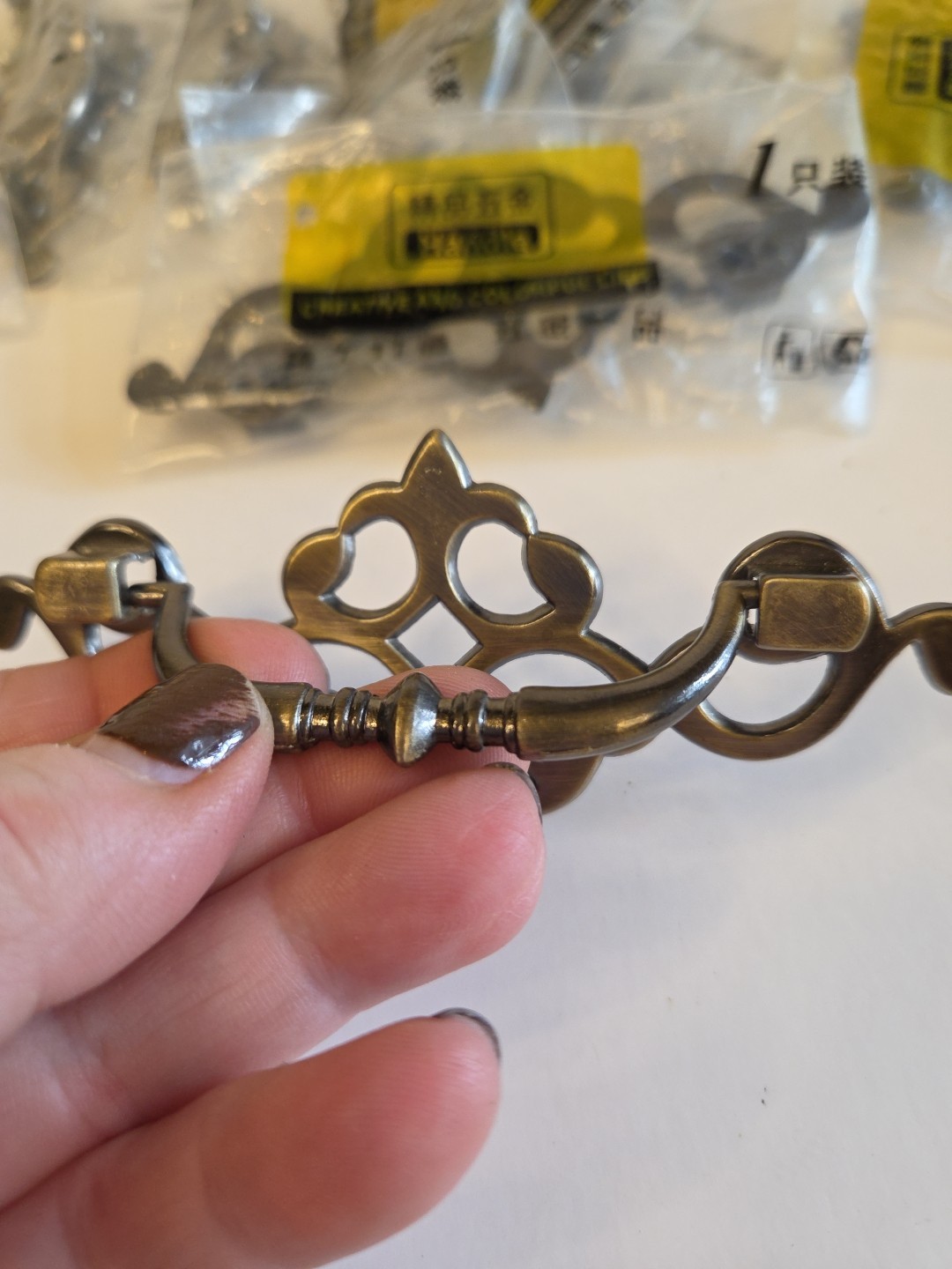 VTG Antique Brass Chippendale Style Drop Ball Drawer Pulls Set Of 9 New W/Screws
