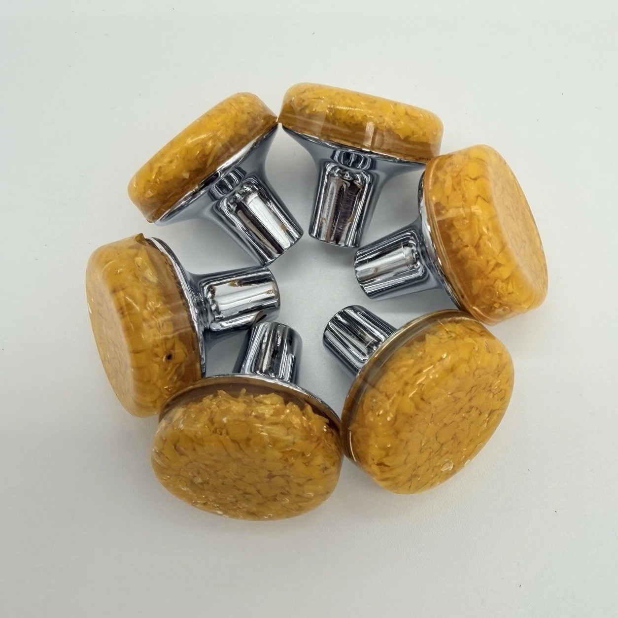 Vintage Butterscotch Amber Lucite Cabinet Knob MCM Chrome Drawer Pull 1970s-80s