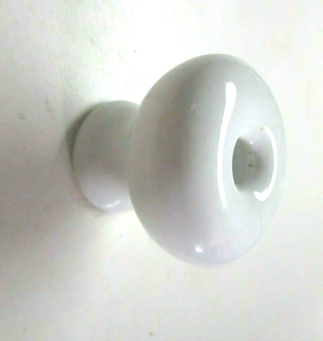 White Porcelain 1920s Mushroom Pull Knob Center Screw Hole 1-3/8″ Antique 1