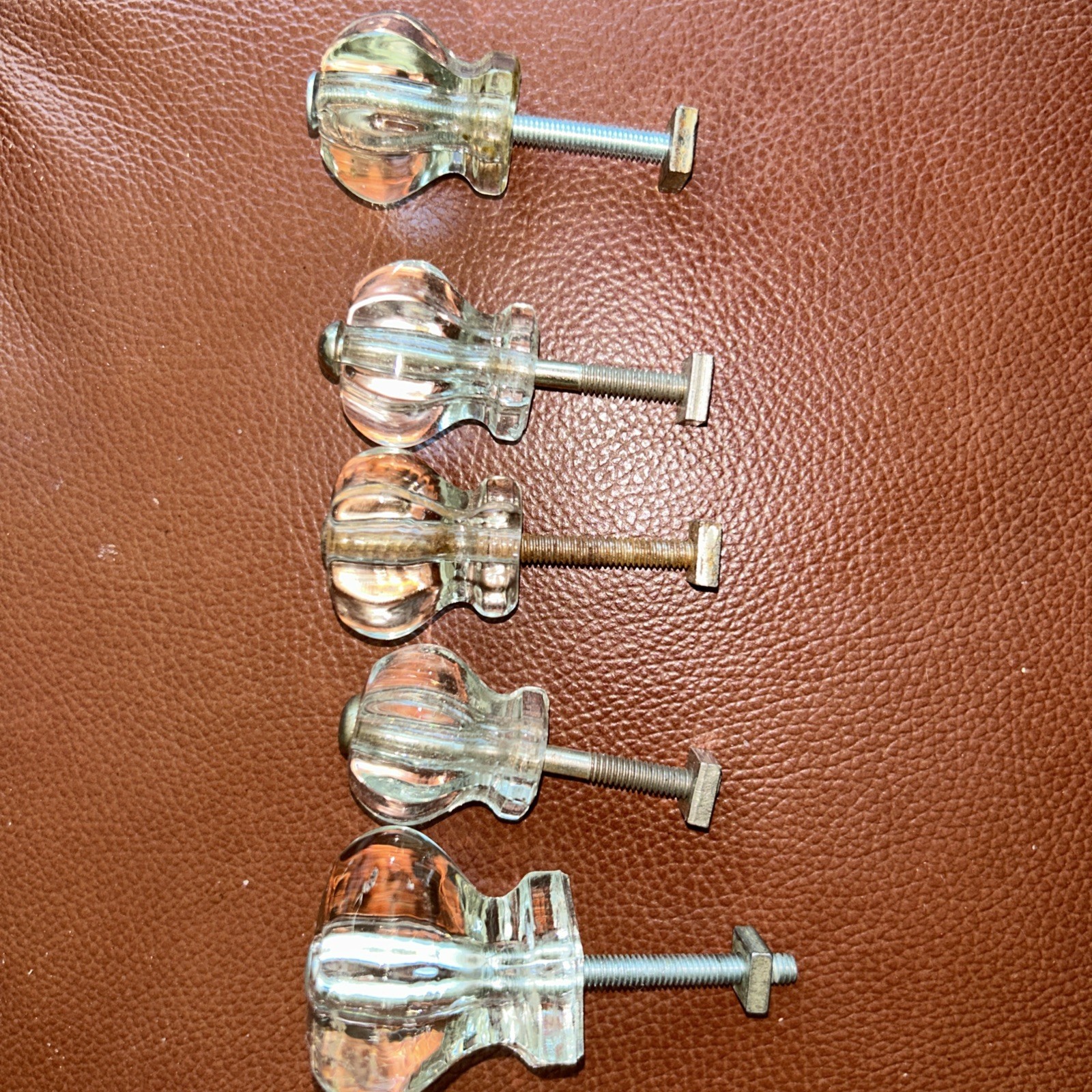 5 Antique Vintage Clear Glass Hexagon 6 sided Drawer Cabinet Door Knobs 2”
