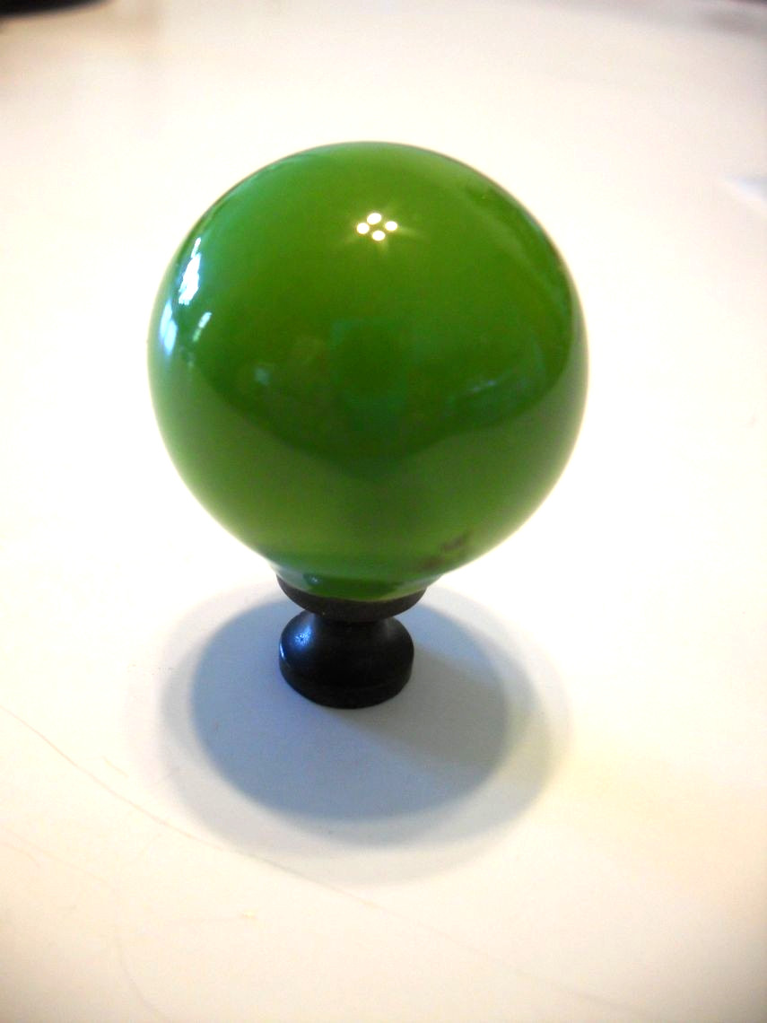 Vintage Ceramic Drawer Knob 1-1/4″ Round Pull Avacado Green w Brass Base