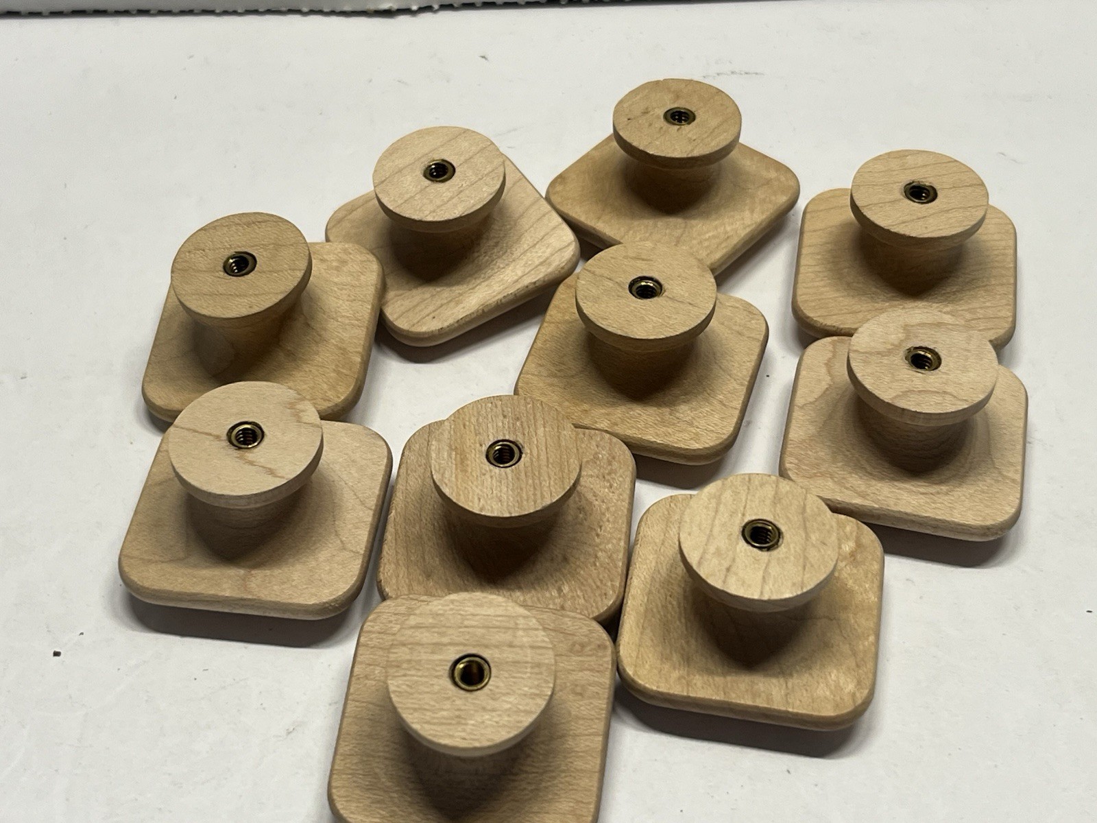 Vintage Lot (10) NOS Square Natural/Unfunished Fixed Wood Drawer/Cabinet Knobs