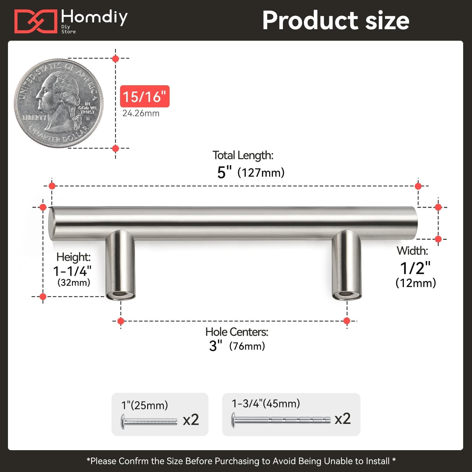 Homdiy 15 Pack Brushed Nickel Cabinet Pulls 3 Inch Handles Stainless Steel