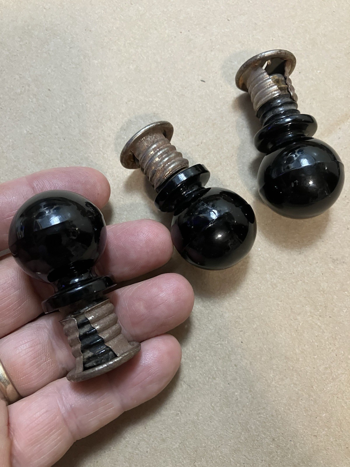 AMAZING RARE APOTHECARY ART DECO BLACK GLASS PULL EDWARDIAN EASTLAKE ANTIQUE ea.