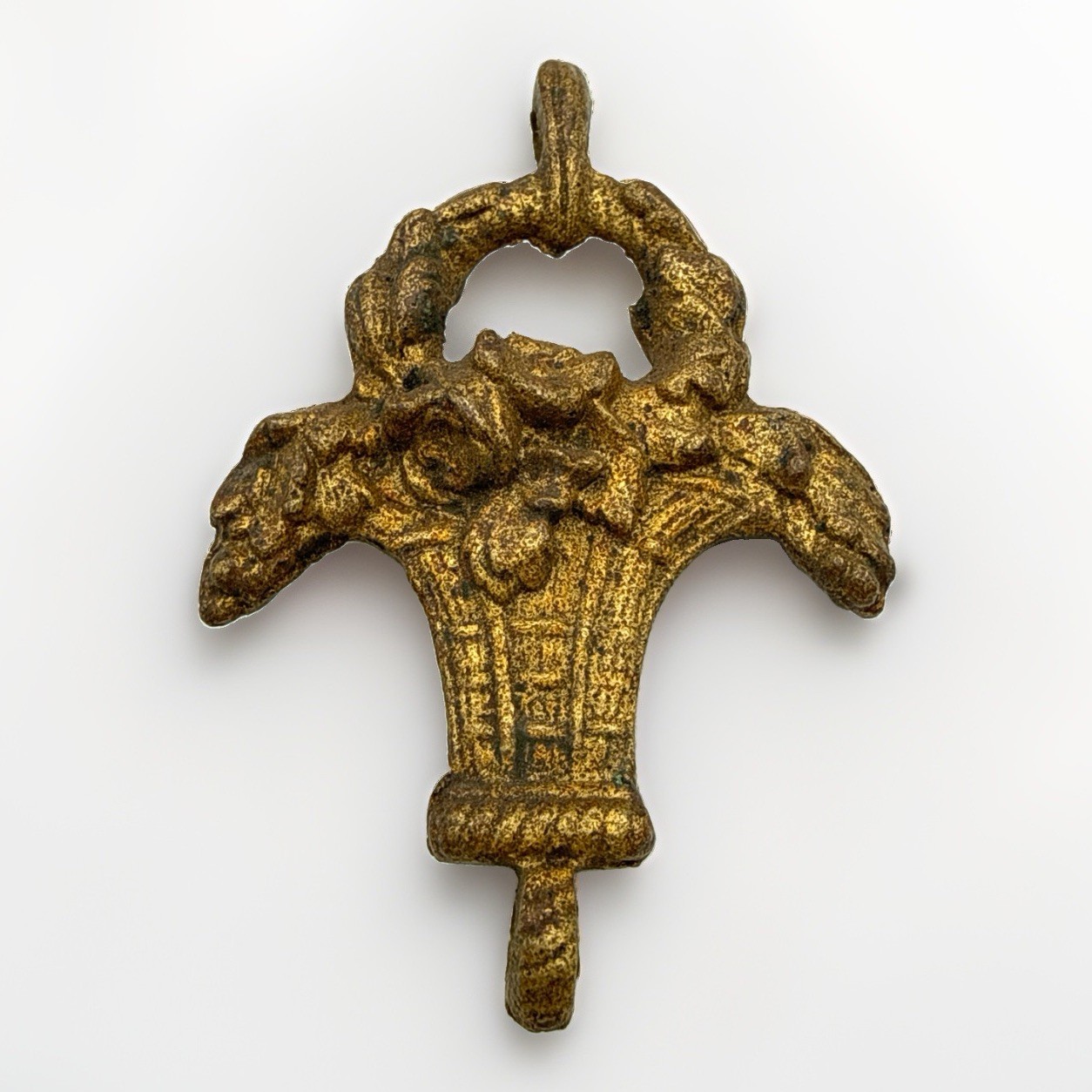 18c French Brass Ormolu Link Drawer Pull Curtain Hooks Flower Basket Metal 20Pc