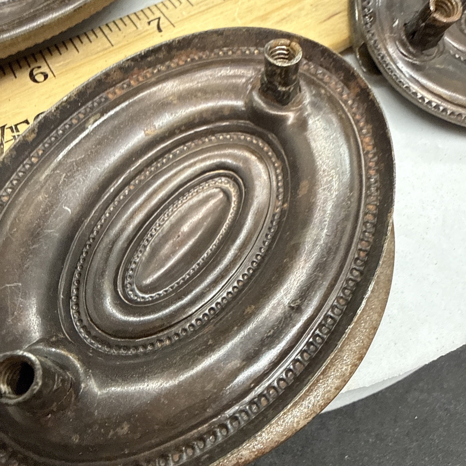 Vintage Pull Antique Brass finish Bail Drawer Pull Oval Drop 2-1/2″ center.