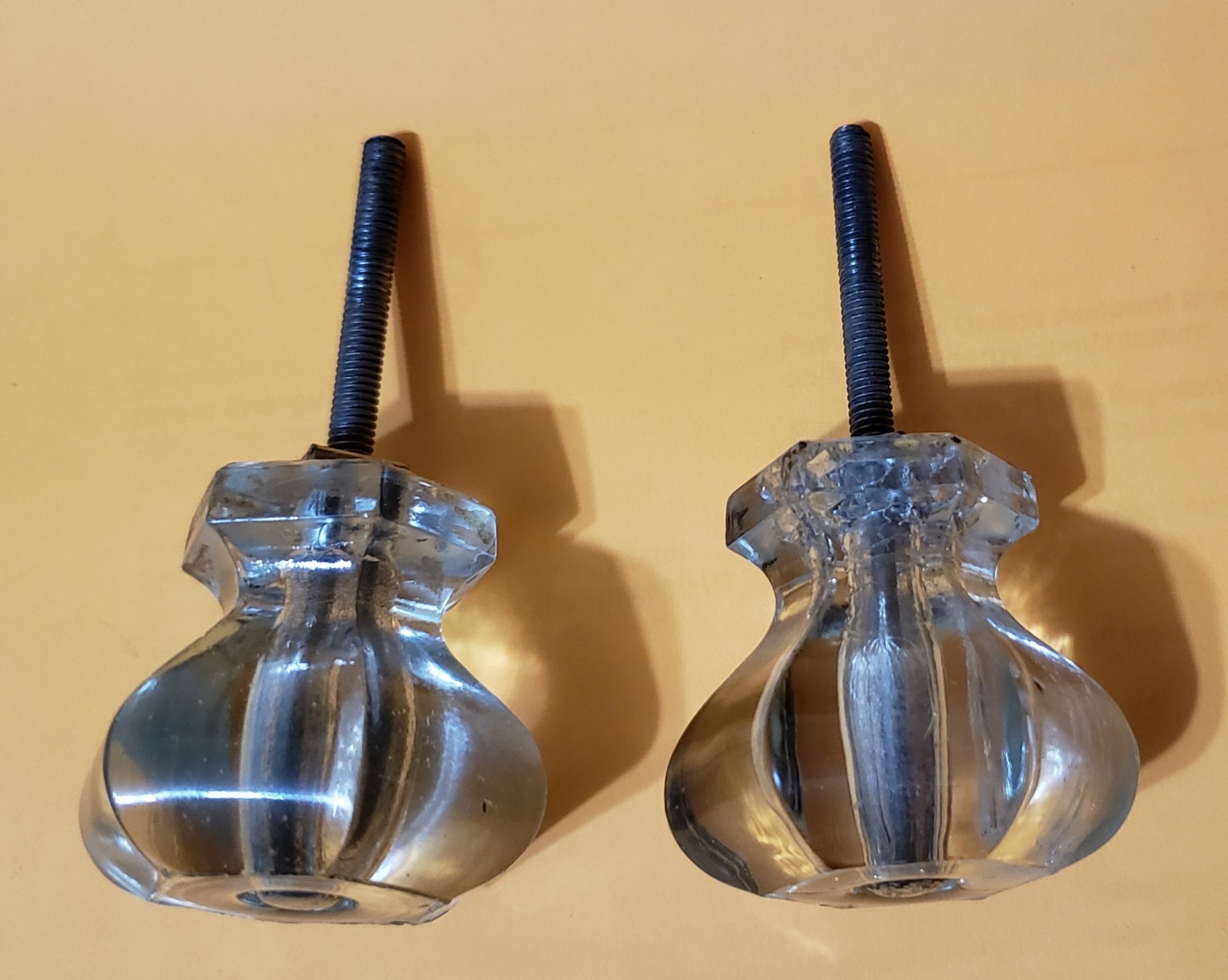 2 Antique Hexagonal Clear Glass Drawer Knobs 1.5″ x 1.3125″