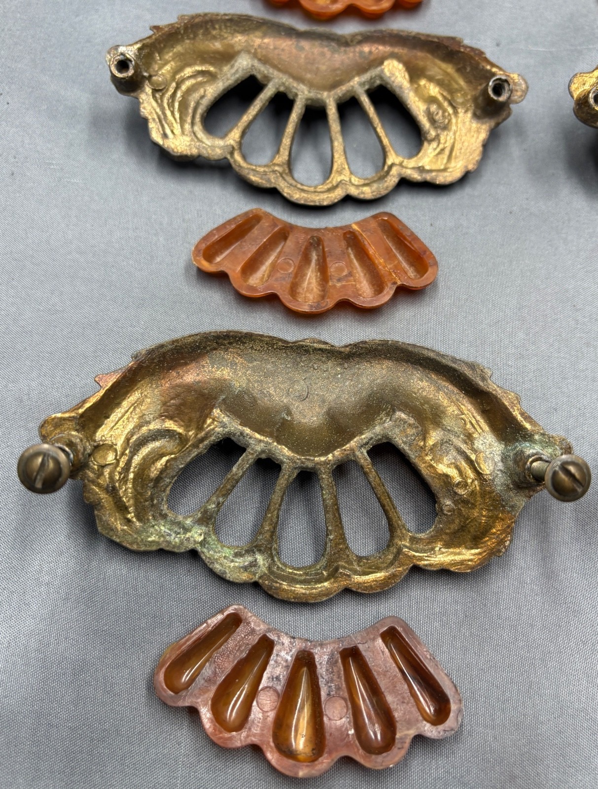 6 Vintage Art Deco Tortoiseshell Bakelite Drawer Pulls 4″ Handle Waterfall style