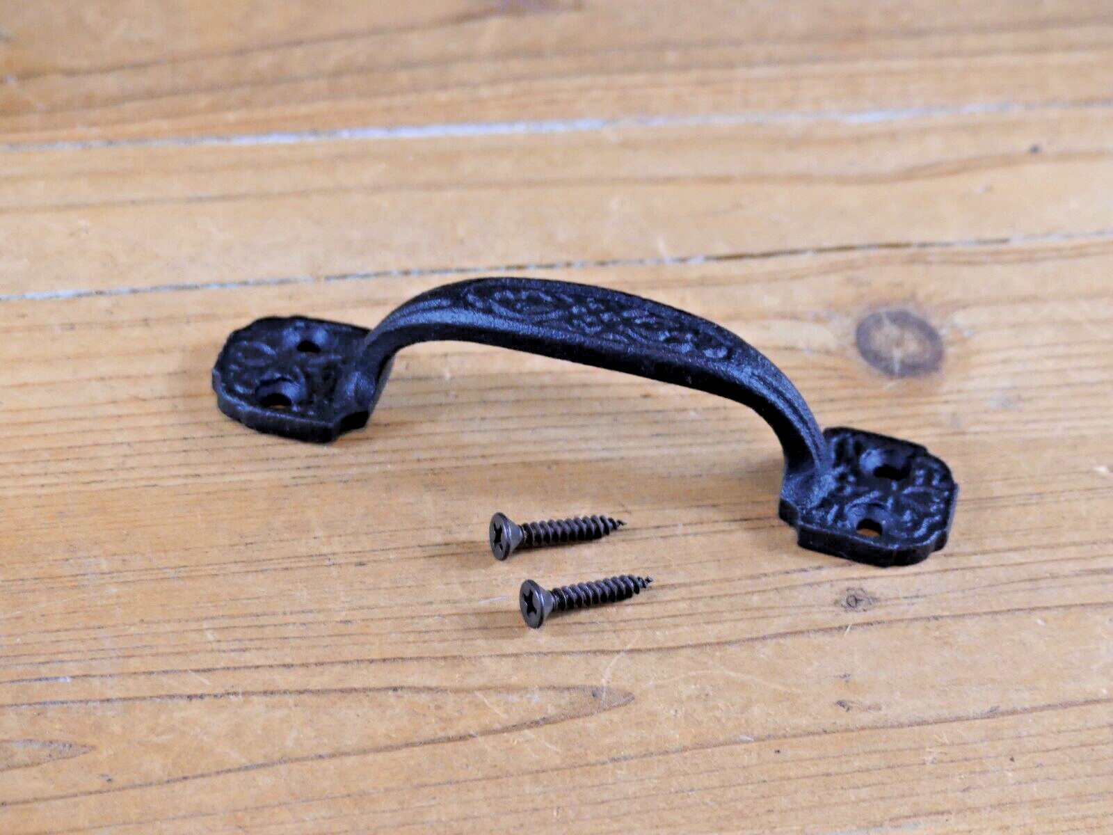5 Small Drawer Pulls 4 1/4″ Window Antique Vintage Style Rustic Cast Iron BLACK