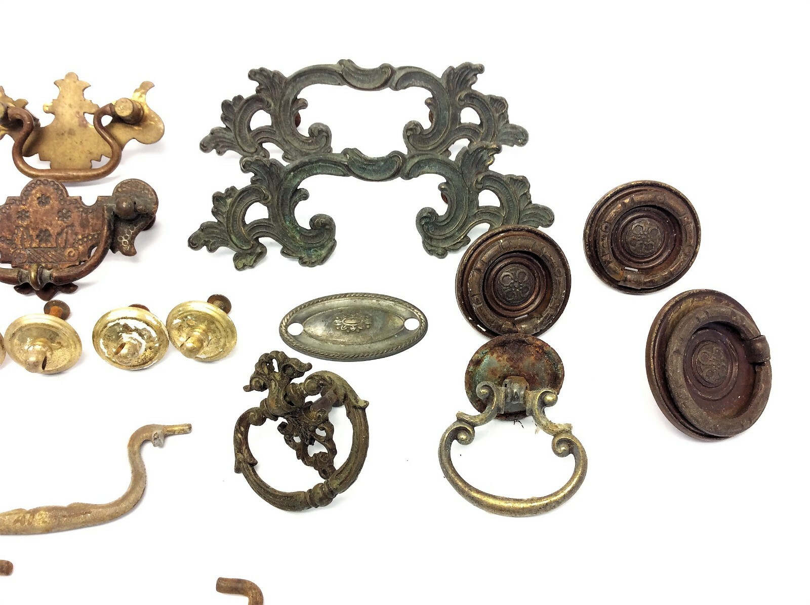 Antique & Vintage Mixed Lot –Brass Metal Drawer Pulls, Handles, Parts & Hardware