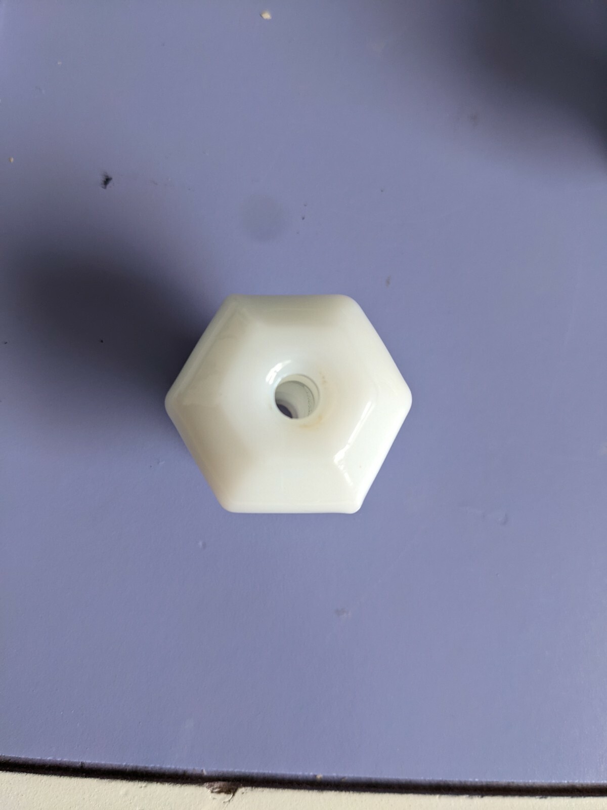 1920’s antique hexagon milk glass cabinet knob drawer pull 1 1/4”diameter