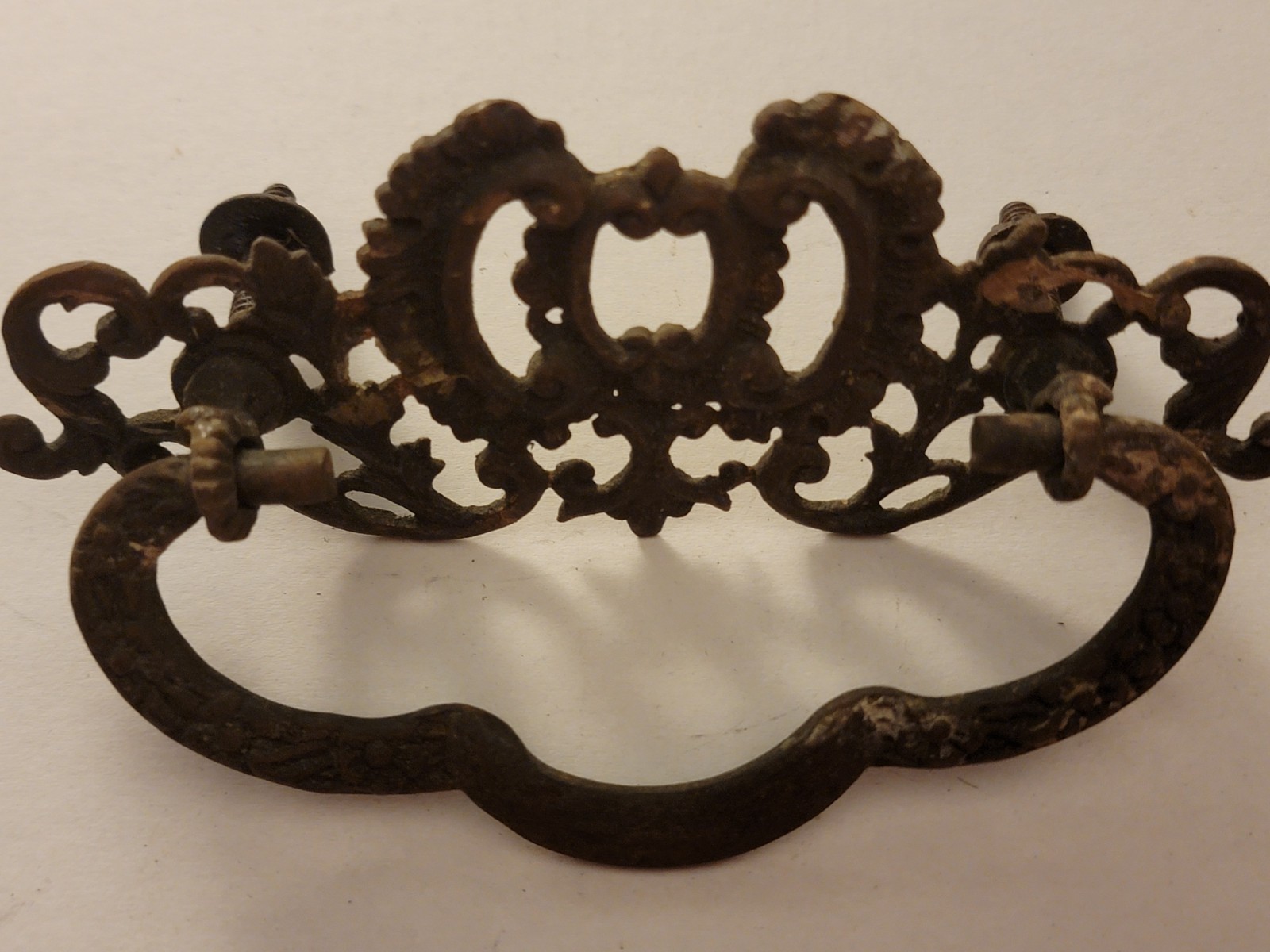 Ornate Scroll Metal Bail Pull Drawer Pull Handle, Brown Finish, Rusted
