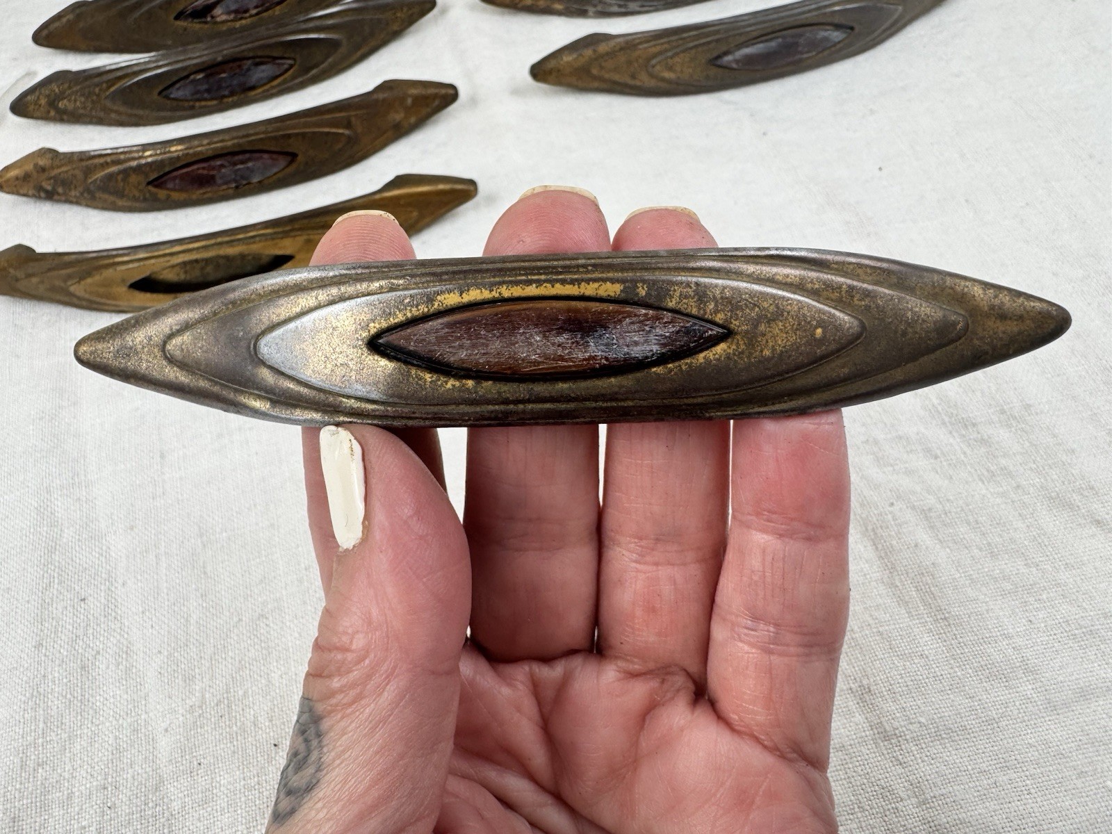 Lot of 8 Vintage Art Deco Waterfall Drawer Pulls Metal and Plastic Replacement