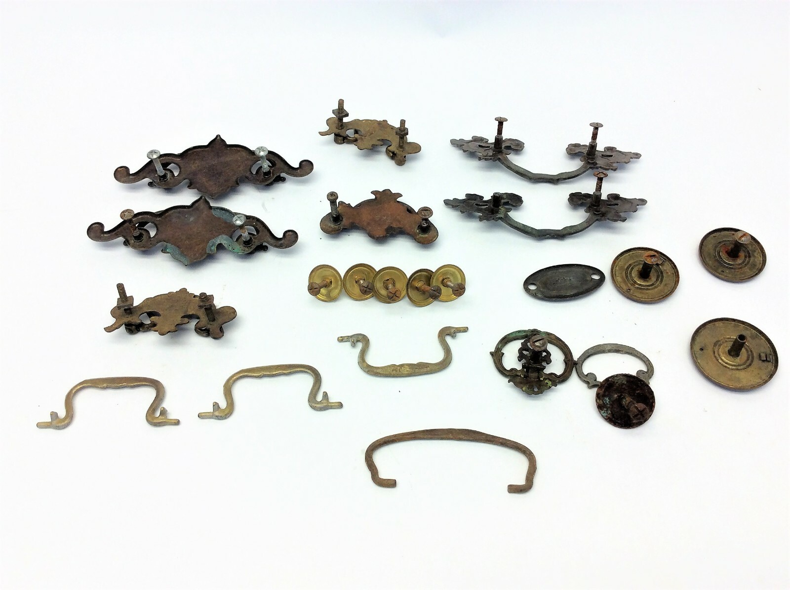 Antique & Vintage Mixed Lot –Brass Metal Drawer Pulls, Handles, Parts & Hardware