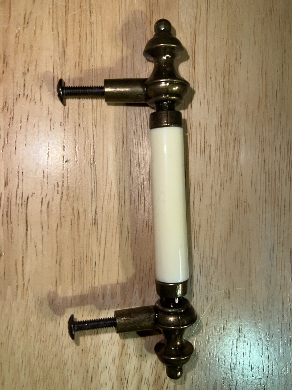 Vintage Draw Pull Brass Cream Color Center
