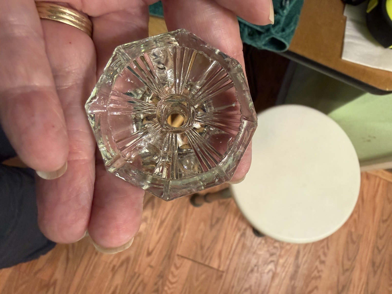 6 small Vintage Clear Glass Cabinet Pulls Knobs Antique 2 Hexagon 4 Octagon