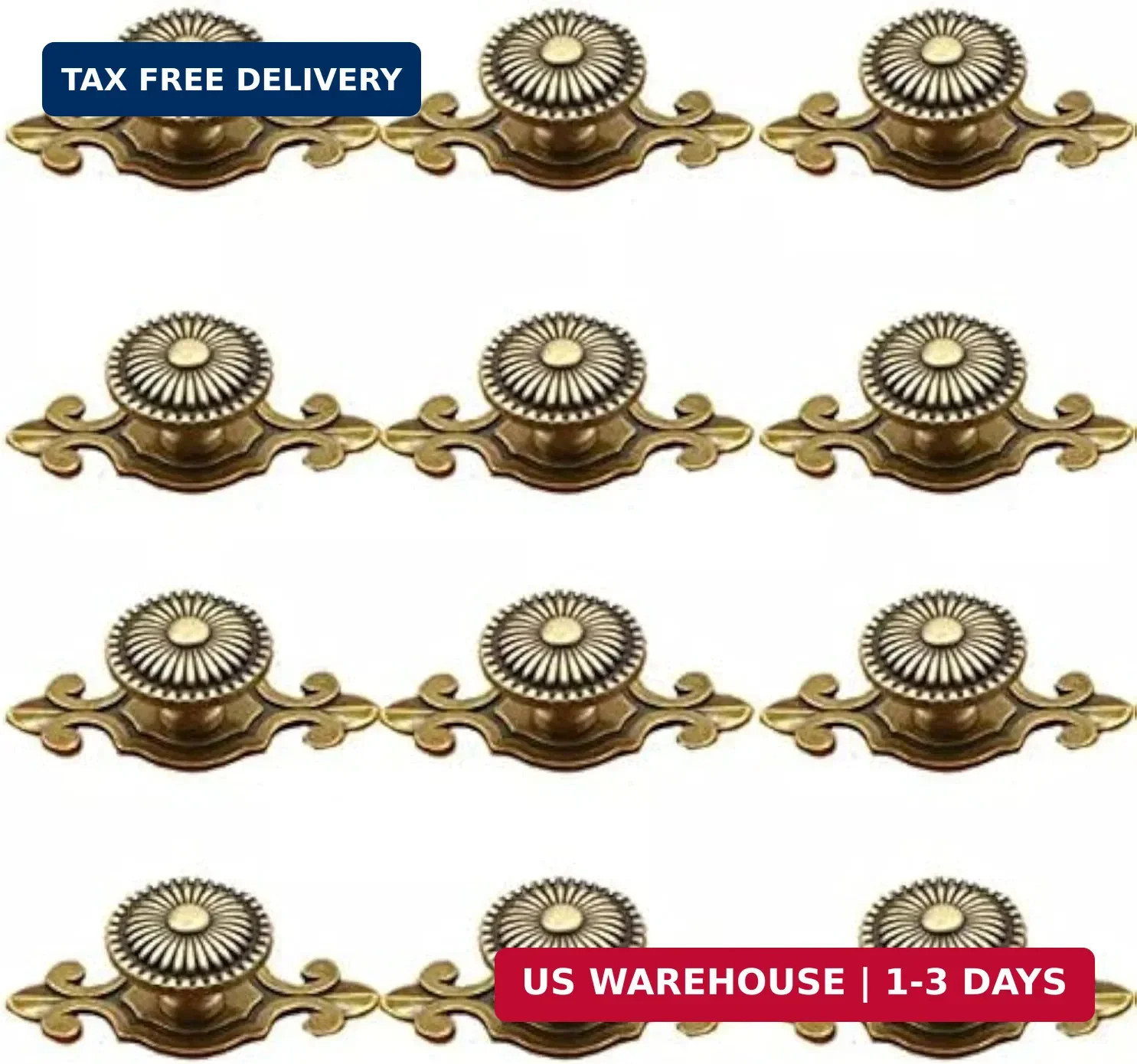 Golden Brass Antique Vintage Retro Drawer Cabinet Metal Knobs with Backplates 12