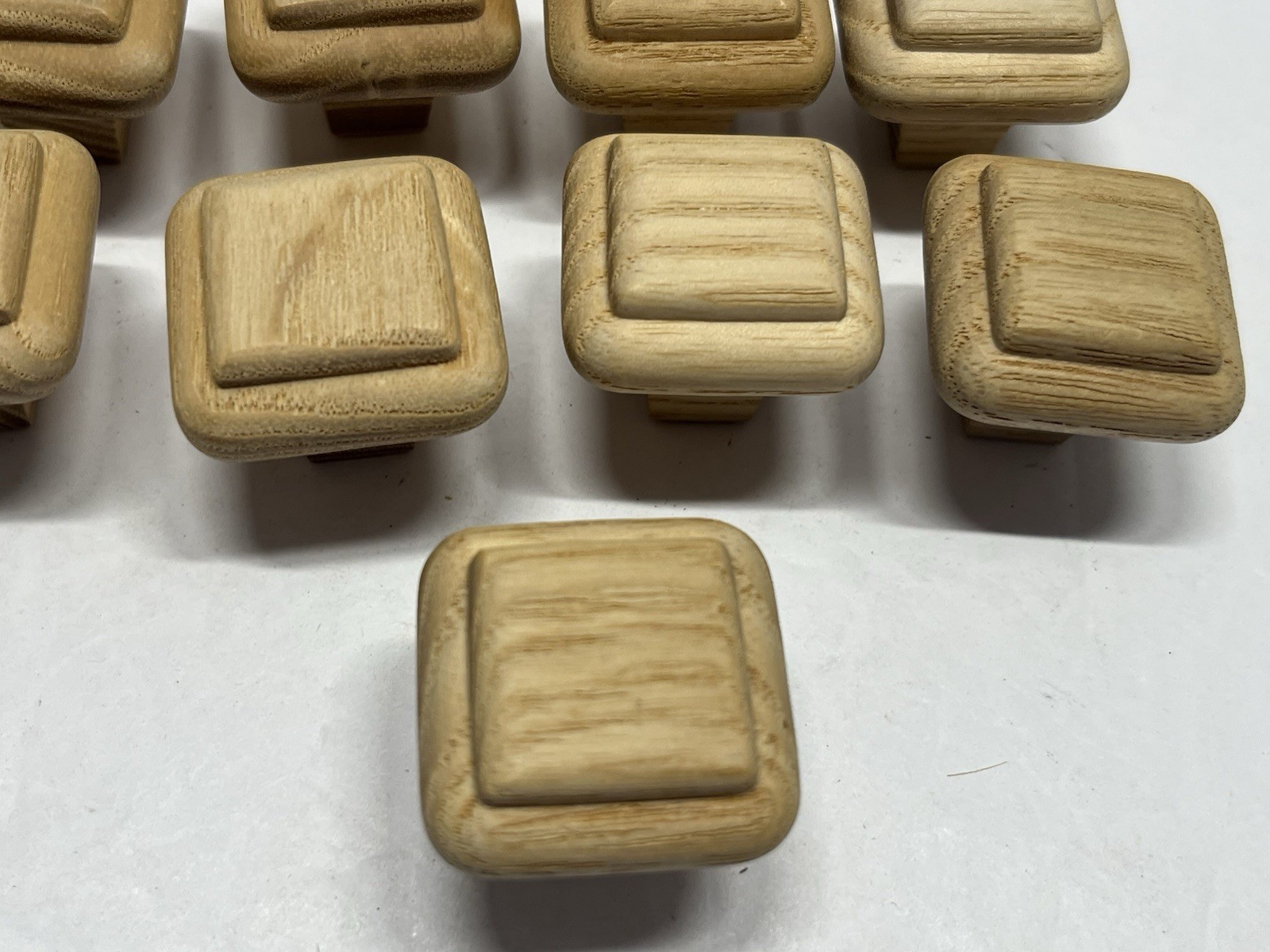 Vintage Lot (9) NOS Square Natural/Unfunished Fixed Wood Drawer/Cabinet Knobs