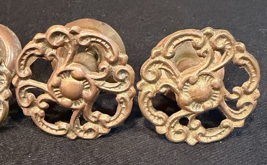5 Antique Victorian Ornate Brass? Drawer Pulls