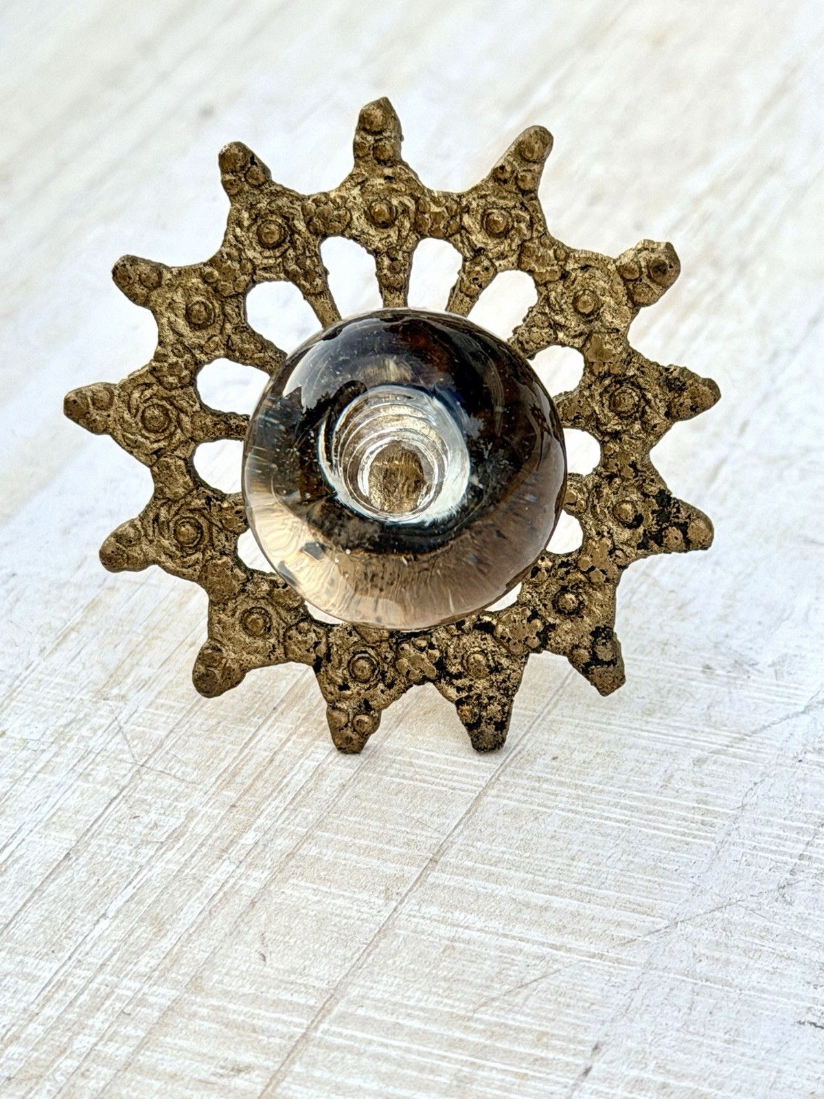 4 Antique Glass Drawer Pull Handle Clear Smooth Cabinet Knob Brass Ornate Base