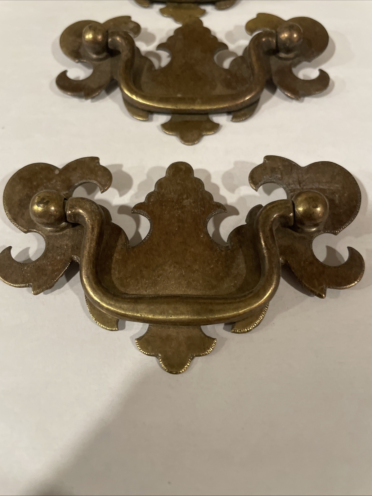 Lot of 4 Batwing Bail Drawer Pull Brass Patina Chippendale Style 2.5″ cc