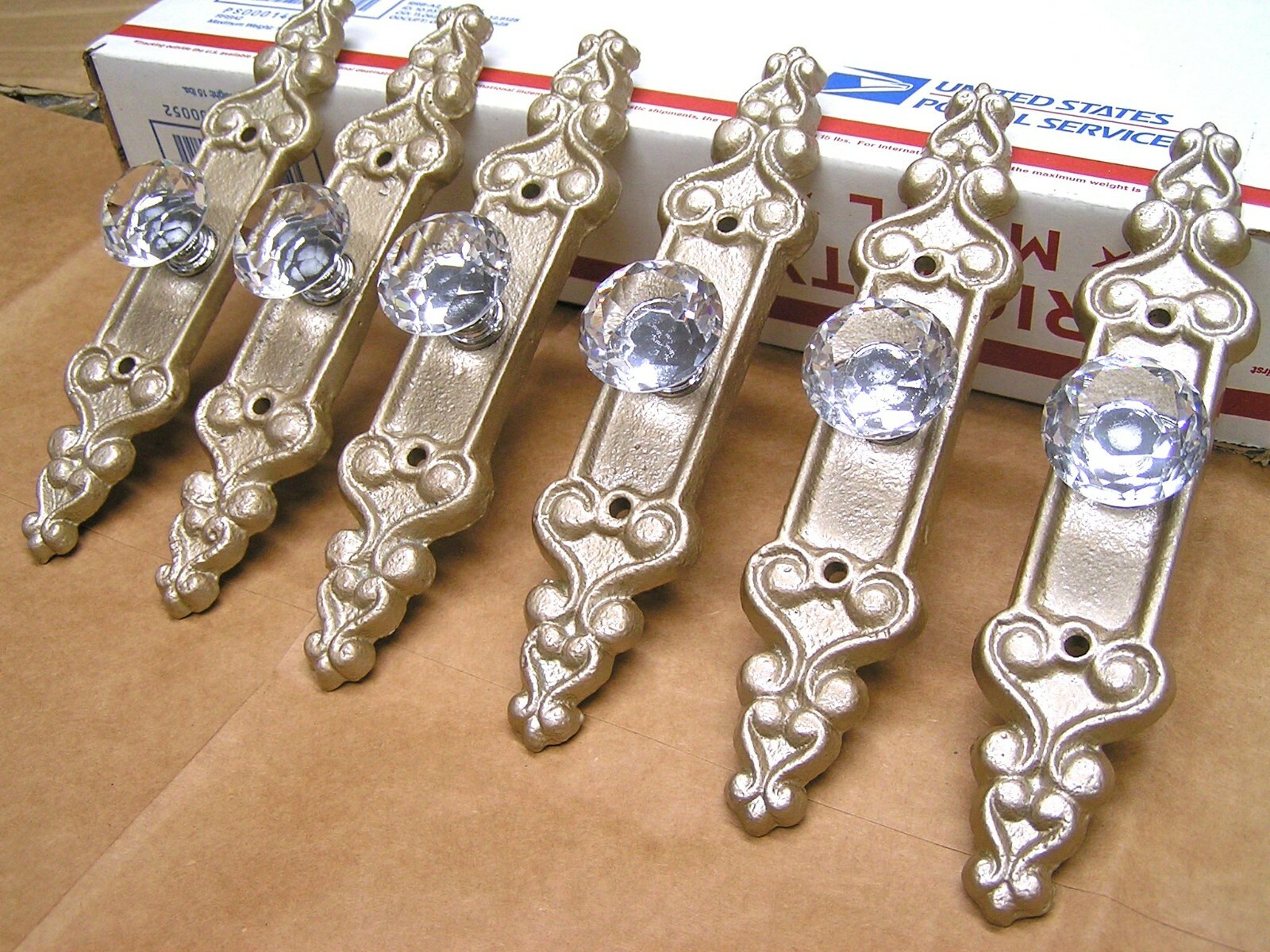 SIX Crystal style GLASS cabinet drawer pulls knobs handles, champagne colored