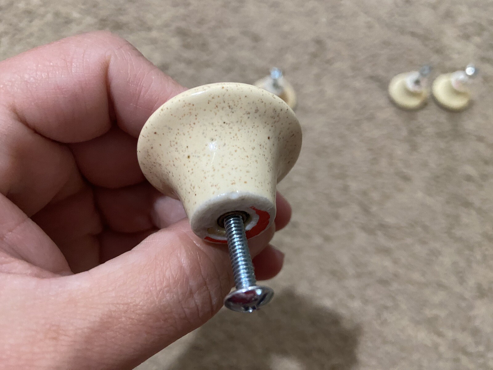 Vintage Speckled Mushroom Drawer Knobs Insert & Screws 2 Sizes Lot of 4 Japan