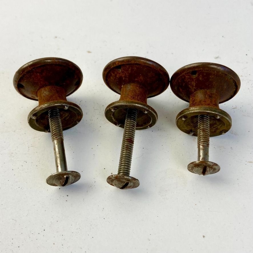 Lot 3 Antique Brass/Bronze 1″ Drawer Pulls Knobs Floral Design Vintage ORIGINAL