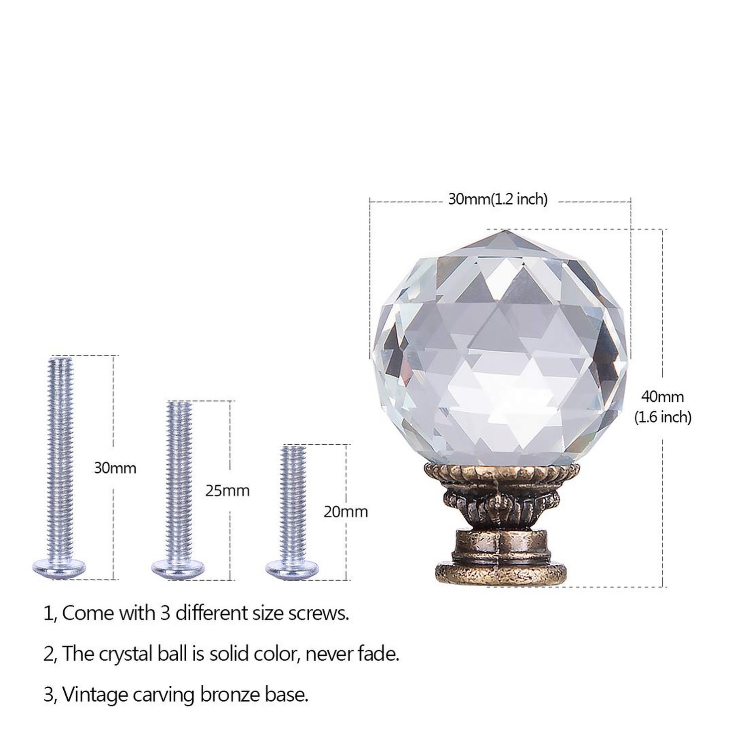 LONGWIN 10 Pack Crystal Kitchen Cabinet Knobs Pulls Handles 30mm Vintage Roun…