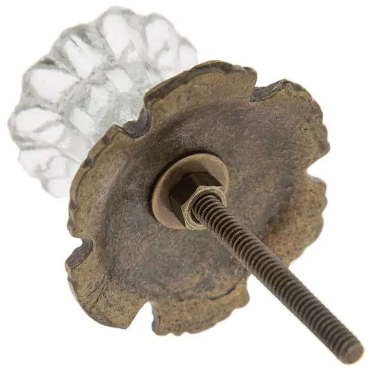 ONE; Vintage-Brass Metal Flower Crystal Clear Glass bronzed Knob Handle pulls