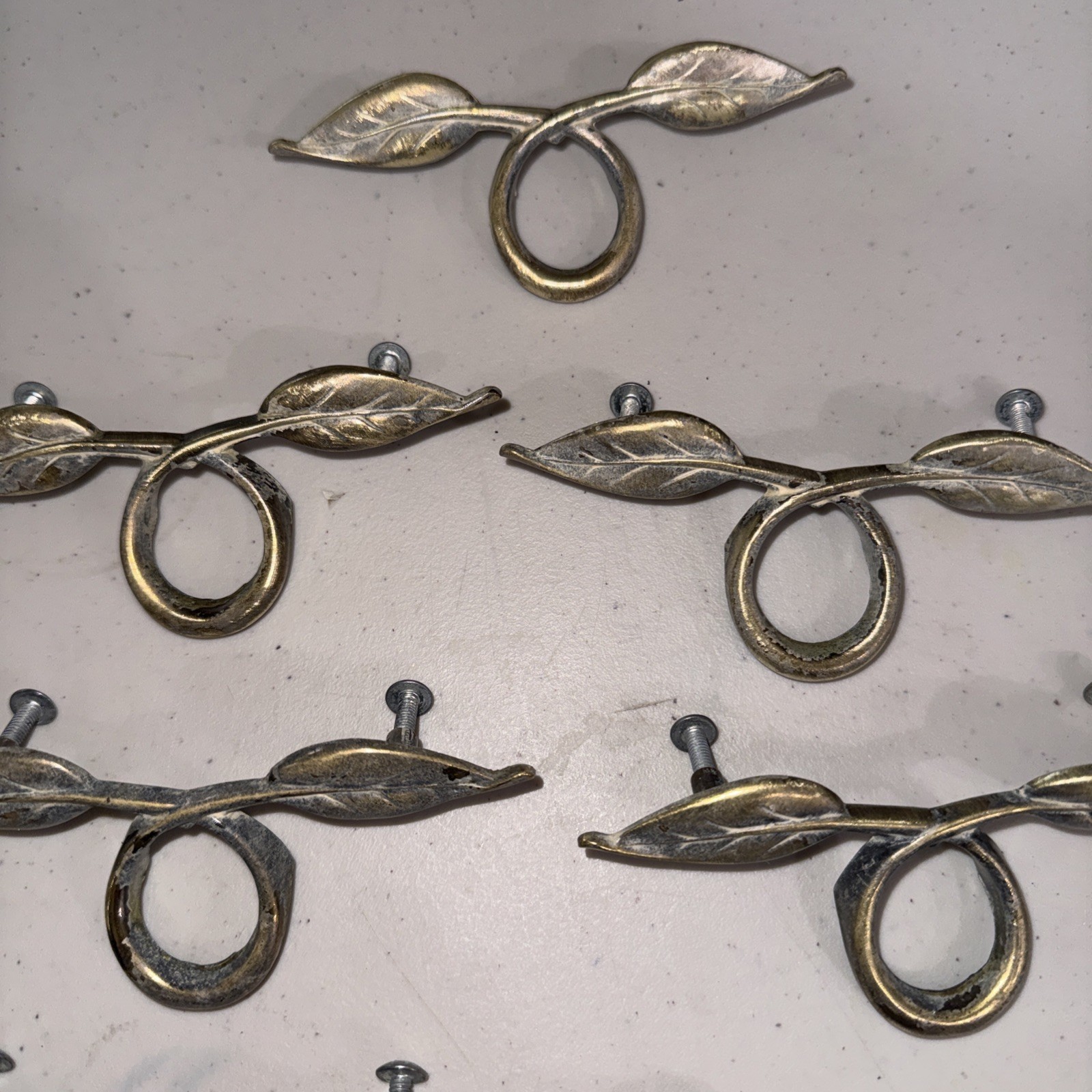 Set of 7 KBC Keeler Brass Leaf Vine Cabinet Drawer Pulls 3-1/8” CTC Vintage
