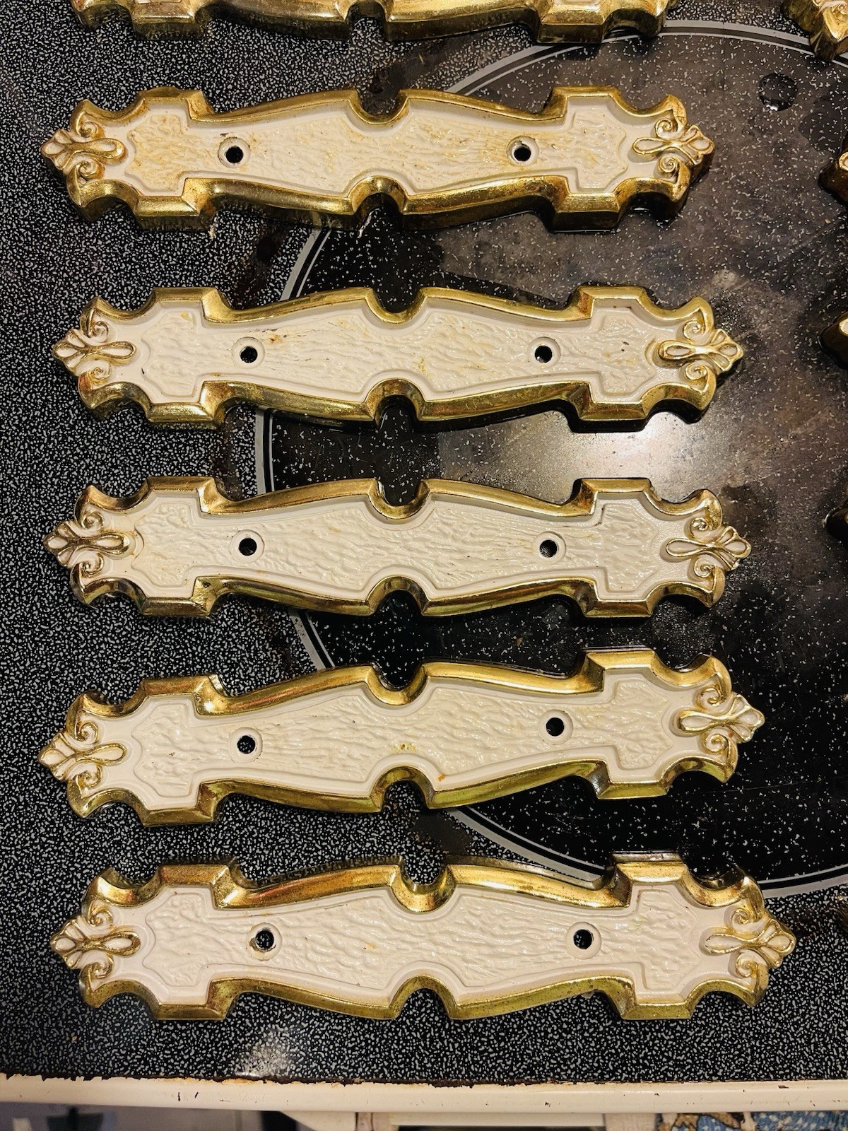 22 VTG MCM Drawer or Cabinet Handle Pulls Plates Gold White Geometric Modern