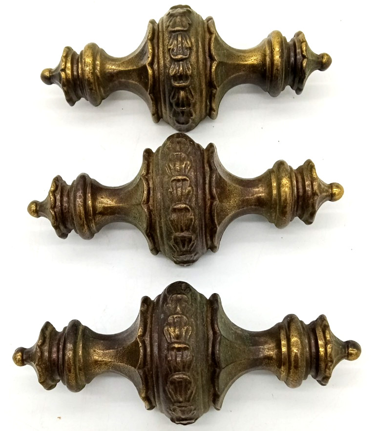 Vintage Keeler Brass Co. Set of 3 MCM Hollywood Regency Large Brass Drawer Pulls