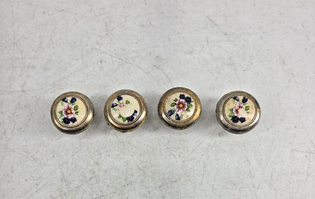 Vintage Lot of 9 Random Cabinet Round Drawer Pull Knobs As Is Floral Chrome