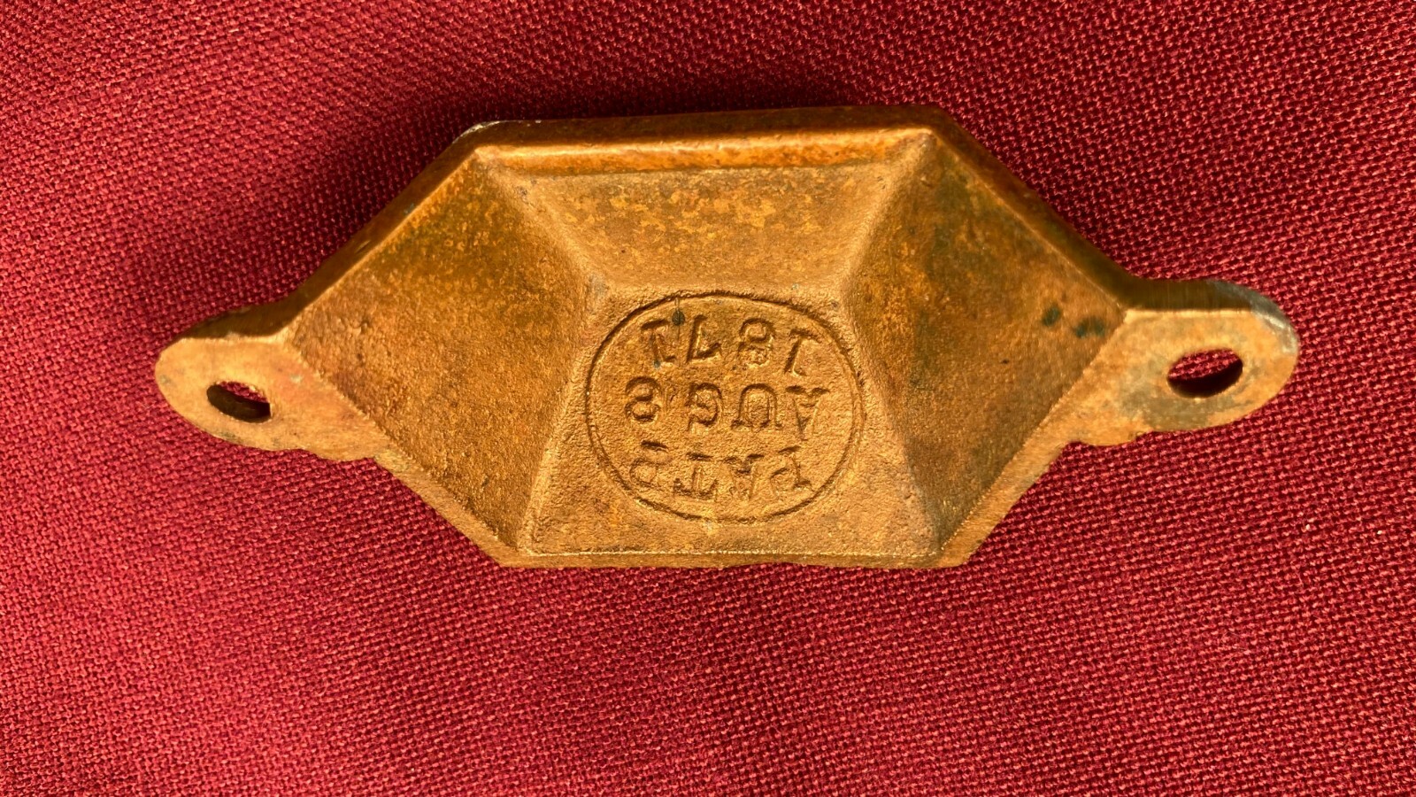 Antique Victorian Eastlake Bronze Finger Cup Drawer Pull Pat 1871