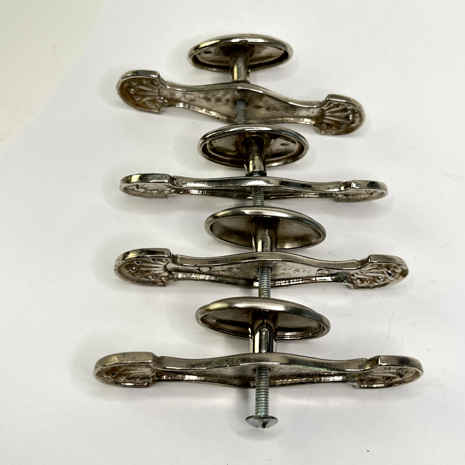 Four Vintage Drawer Pulls Handles Lot of Oval Knobs brushed nickel plate C