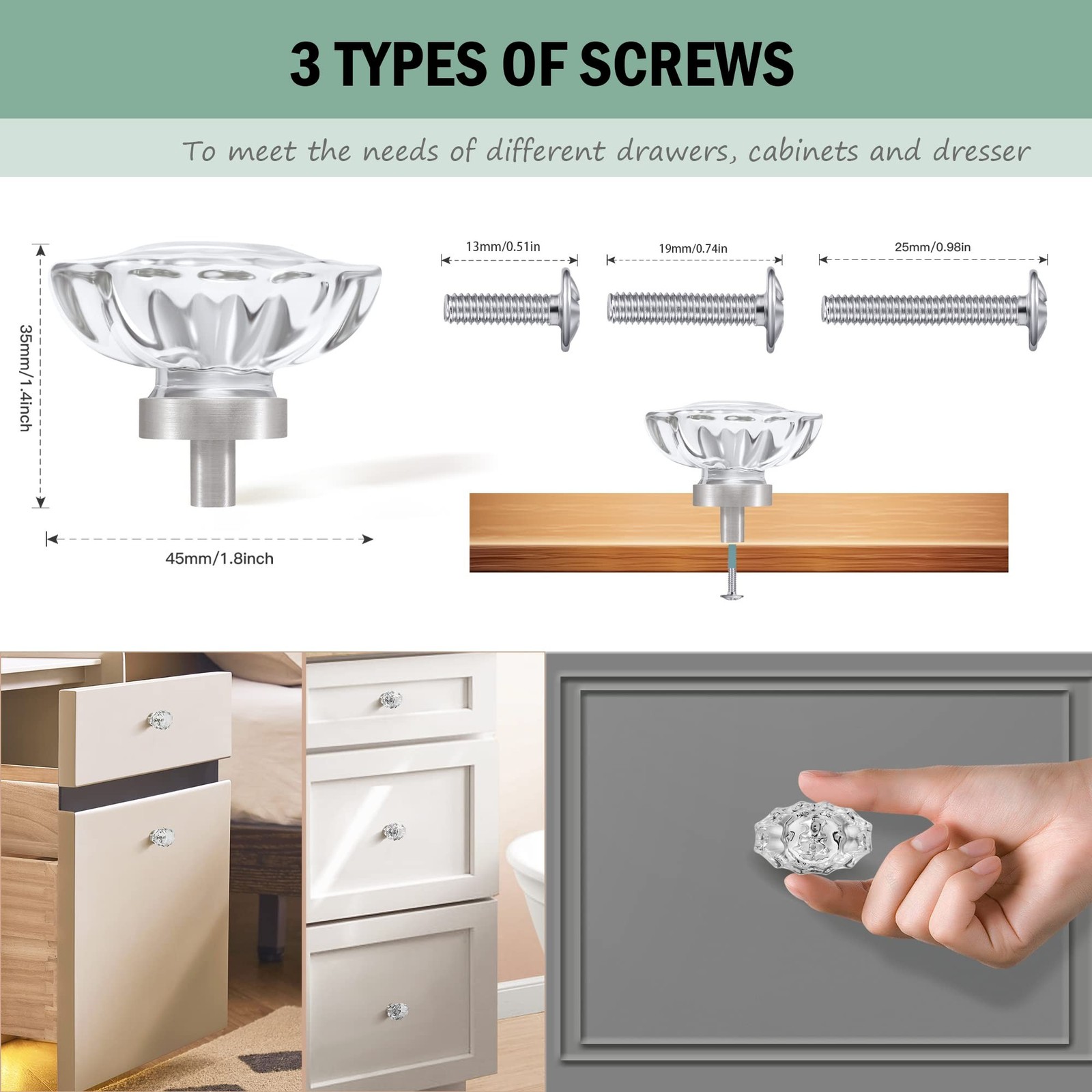 Brushed Nickel Cabinet Knobs,Glass Crystal Pulls and Knobs for Dresser Drawer…