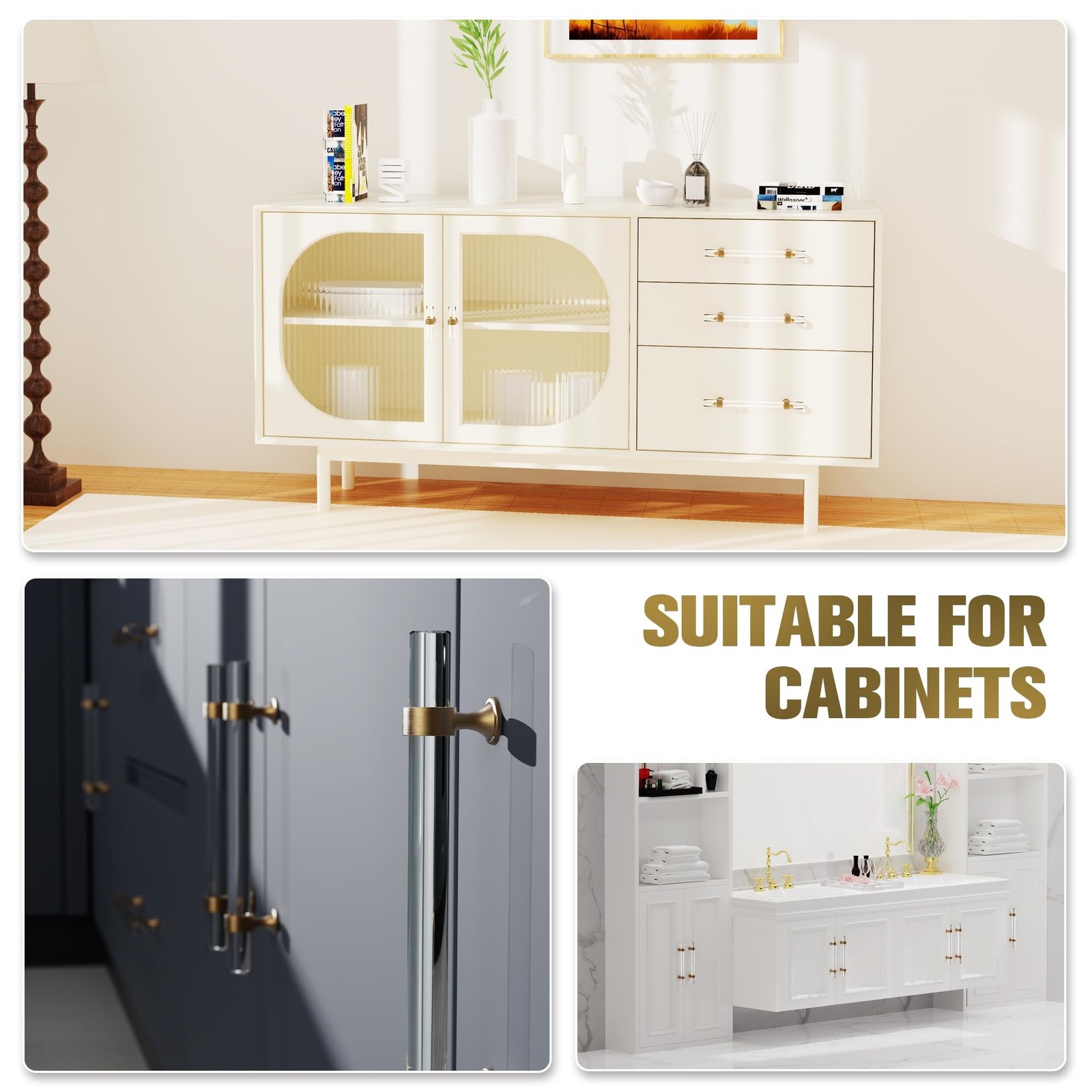 5″ Cabinet Handles Kitchen Cabinets Drawer 6 Pack, Champagne Bronze Crystal P…