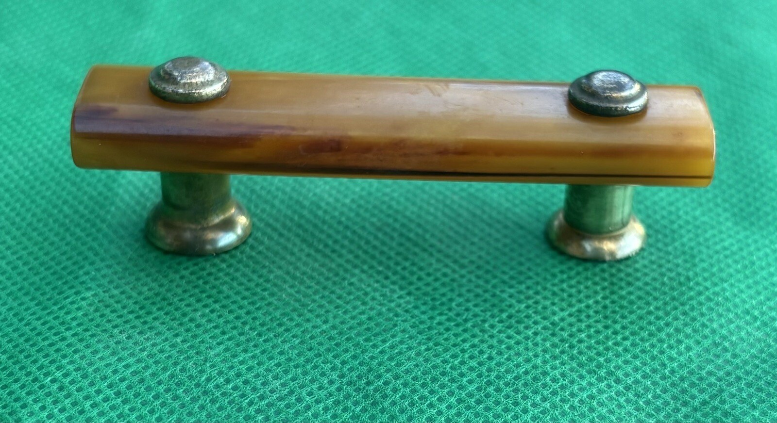Art Deco Antique Hardware Brass & Tortoise Amber Bakelite Drawer Pull 2”centers